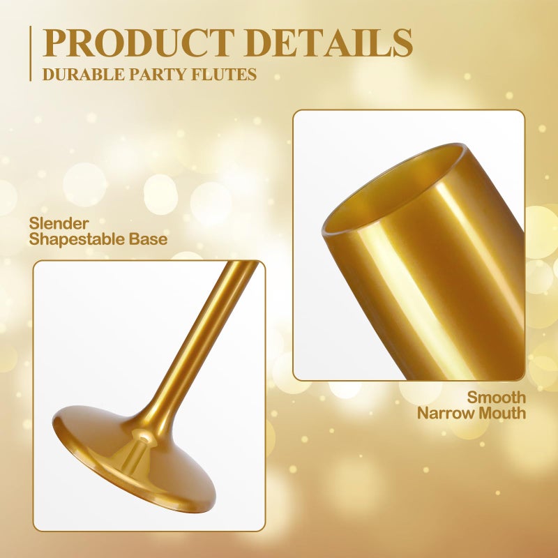 XUWAIDSGN Acrylic Champagne Flutes Toasting Glasses Unbreakable Mimosa Bar Reusable Wine Glasses Vintage Champagne Flutes Stemmed Drinking Cups 5.4 OZ for Christmas Birthday (24, Gold) - Image 3