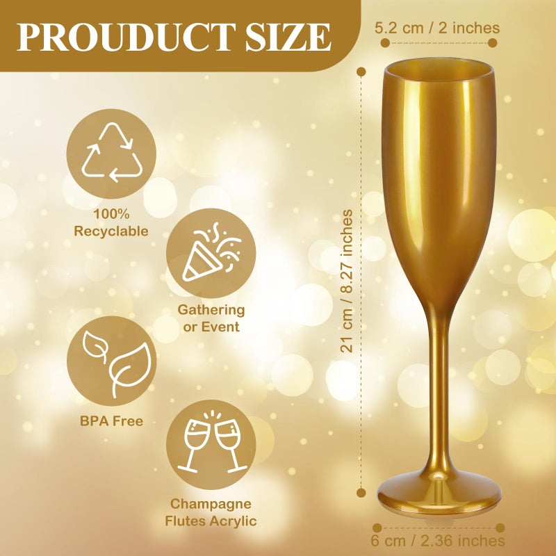 XUWAIDSGN Acrylic Champagne Flutes Toasting Glasses Unbreakable Mimosa Bar Reusable Wine Glasses Vintage Champagne Flutes Stemmed Drinking Cups 5.4 OZ for Christmas Birthday (24, Gold) - Image 2