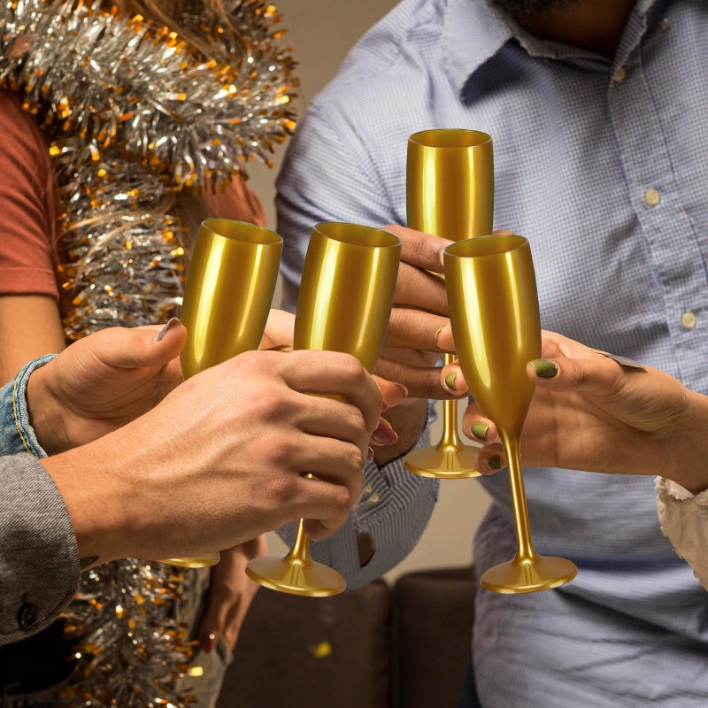 XUWAIDSGN Acrylic Champagne Flutes Toasting Glasses Unbreakable Mimosa Bar Reusable Wine Glasses Vintage Champagne Flutes Stemmed Drinking Cups 5.4 OZ for Christmas Birthday (24, Gold) - Image 5