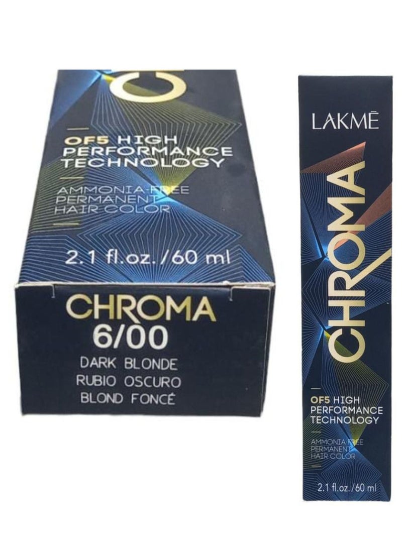 LAKME Permanent Hair Dye Without Ammonia Chroma 6/00 Dark Blonde - Image 1