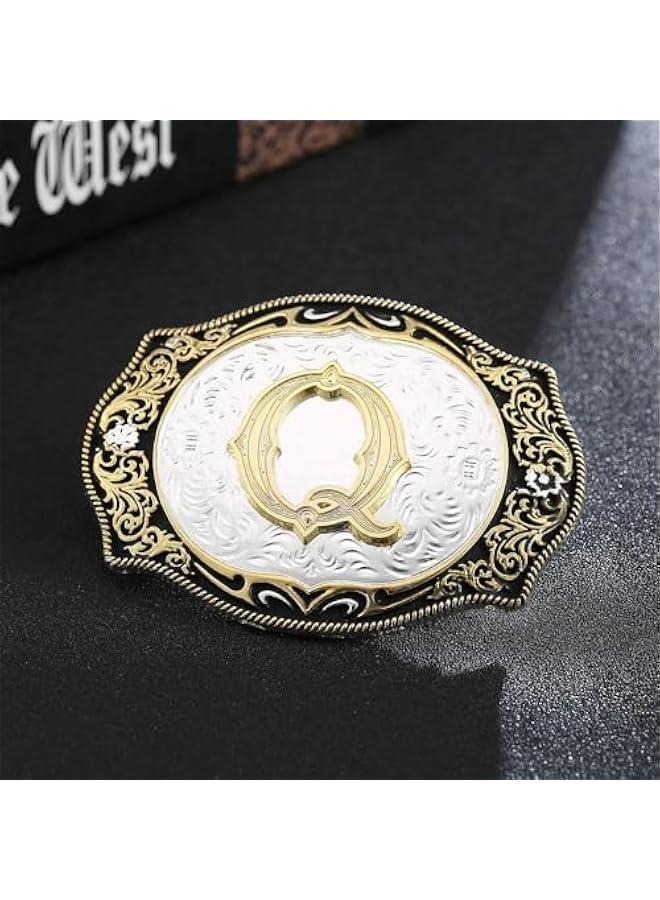 Western Belt Buckle Initial Letters ABCDMRJ to Z Cowboy Rodeo Small Gold Belt Buckles for Men Women - Image 2