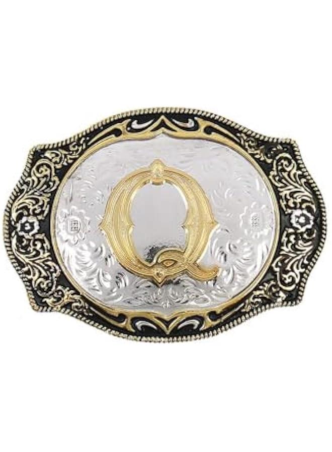 Western Belt Buckle Initial Letters ABCDMRJ to Z Cowboy Rodeo Small Gold Belt Buckles for Men Women - Image 1
