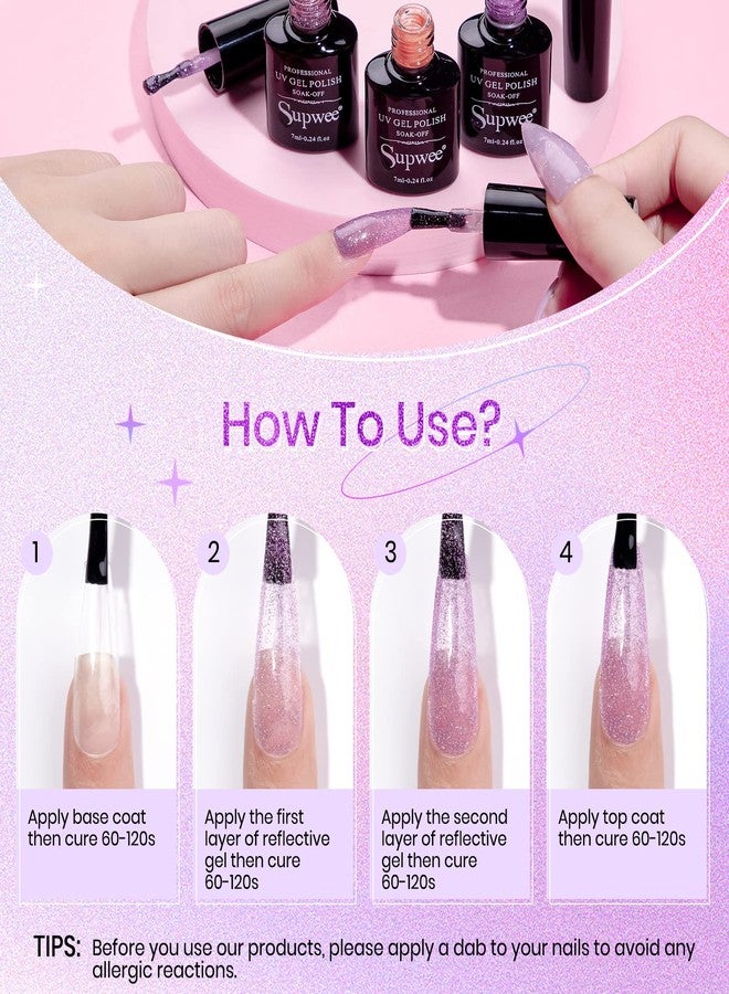 SUPWEE Reflective Glitter Gel Polish - 12 Colors Sheer Jelly Glitter Nail Polish Sparkle Shinny Disco Nail Polish Soak Off UV LED Varnish DIY at Home - Image 5