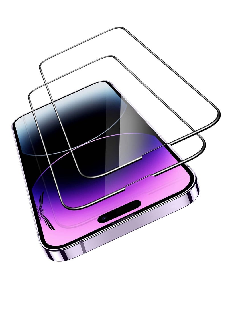 BORTONY PAck of 2 Screen Protector Compatible for iPhone 14 Pro Max [6.7 Inch] Full Coverage 9D Tempered Glass Film For iPhone 14 Pro Max Clear/Black - Image 1