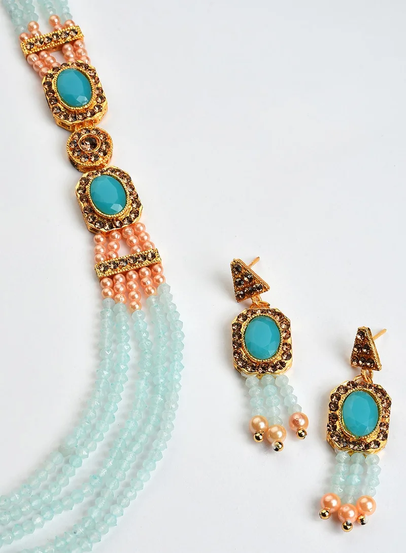 SOHI Stone-Studded & Beaded Artificial Jewellery Set