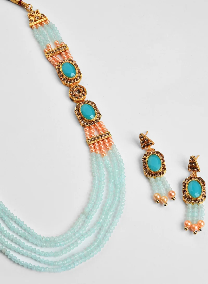 SOHI Stone-Studded & Beaded Artificial Jewellery Set