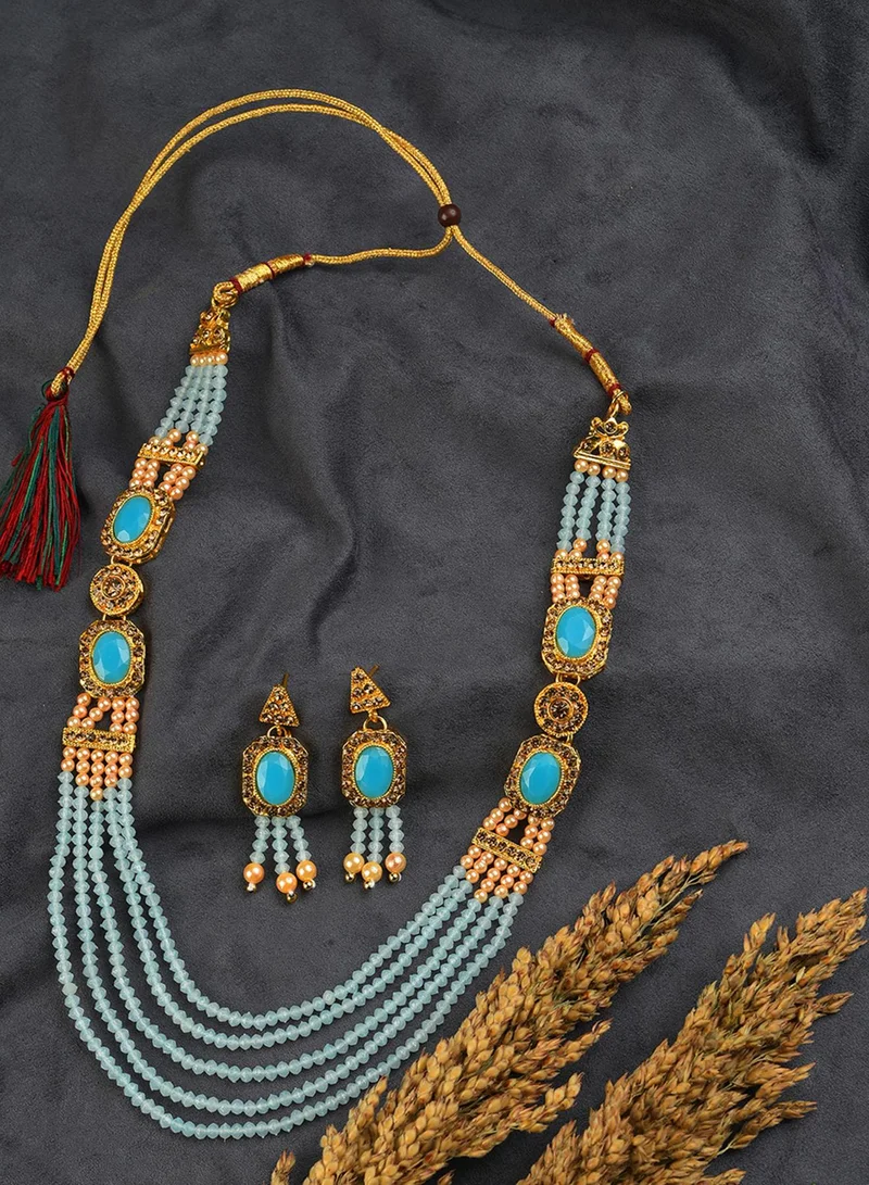 SOHI Stone-Studded & Beaded Artificial Jewellery Set