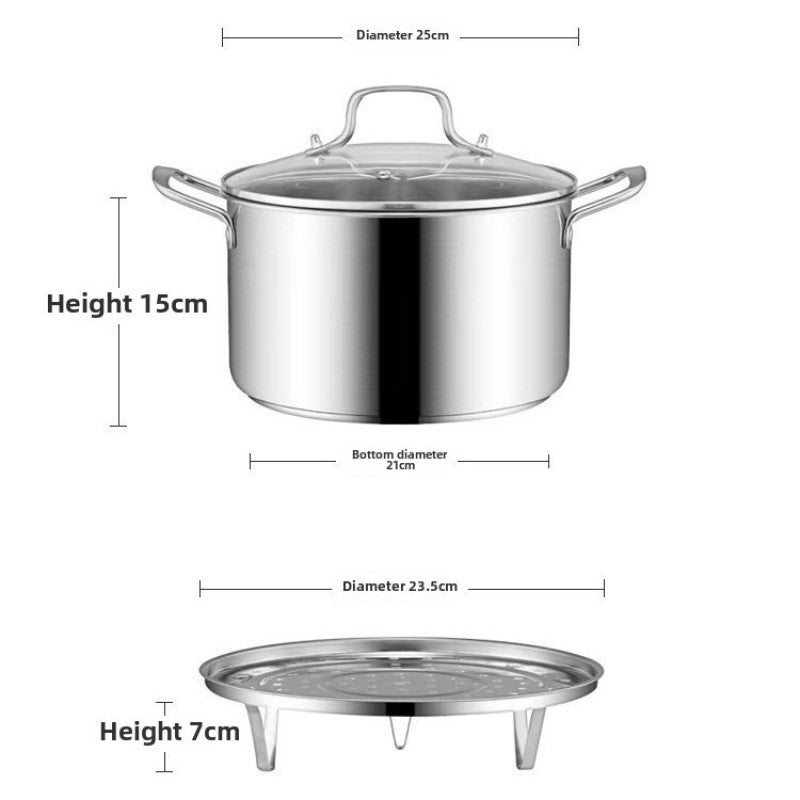Stainless Steel Soup Pot 26cm 5L With Steaming Rack - Thickened Base For Even Heat Distribution - Coating-Free Healthy Cooking for Home Kitchen - Image 5