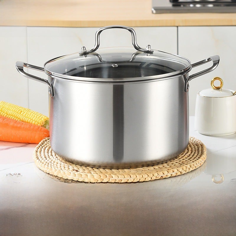Stainless Steel Soup Pot 26cm 5L With Steaming Rack - Thickened Base For Even Heat Distribution - Coating-Free Healthy Cooking for Home Kitchen - Image 2