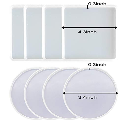 F FYJS 8 Pack Coaster Molds for Resin Casting,4 Pack Square Coaster molds and 4 Pack Round Epoxy Resin Molds Silicone,Great for Making Coasters, DIY Resin Artwork,Home Decor - Image 4