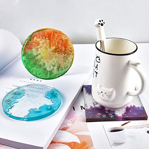 F FYJS 8 Pack Coaster Molds for Resin Casting,4 Pack Square Coaster molds and 4 Pack Round Epoxy Resin Molds Silicone,Great for Making Coasters, DIY Resin Artwork,Home Decor - Image 3
