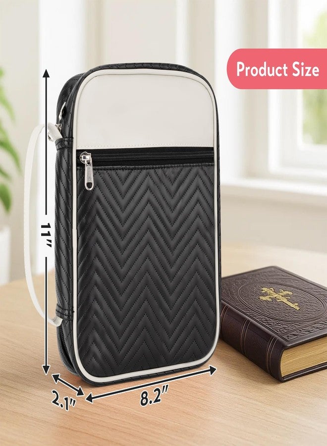 Fonwill Bible Cover Case,Leather Carrying Book Case with Handle&Zippered Pocket for Standard Size Bible Christian Study Bible Book Gifts(Black) - Image 2