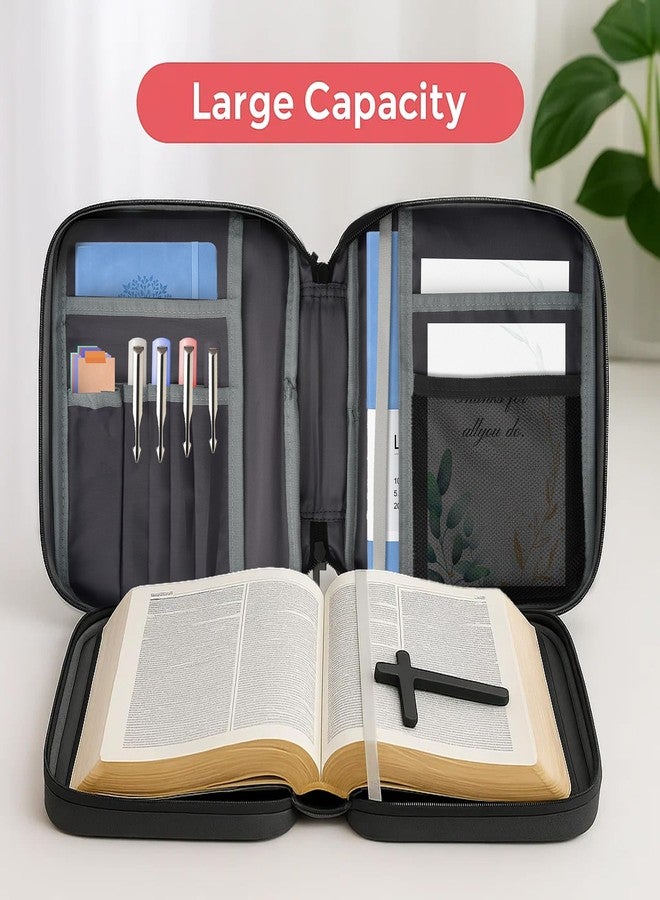 Fonwill Bible Cover Case,Leather Carrying Book Case with Handle&Zippered Pocket for Standard Size Bible Christian Study Bible Book Gifts(Black) - Image 3