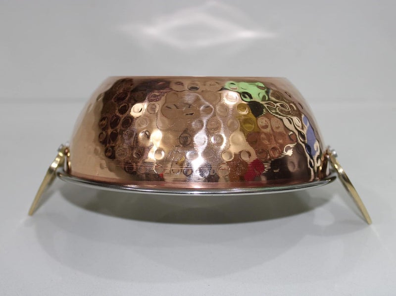 Alluring Homz Hammered Design Copper Steel Kadhai with Brass Handle for Serving Home, Hotel, Restaurant,Catering,Tableware (Diameter16x13 cm) 400 ML, Pack of 2 Piece - Image 4