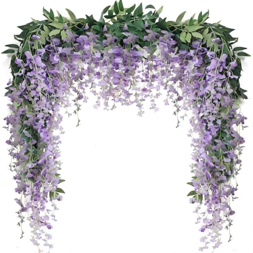 JUSTOYOU 3PCS 7FT Artificial Wisteria Vine Garland Fake Flower Wisteria Garlands for Outdoor Indoor Wedding Wall Badroom Decoration(Purple) - Image 1
