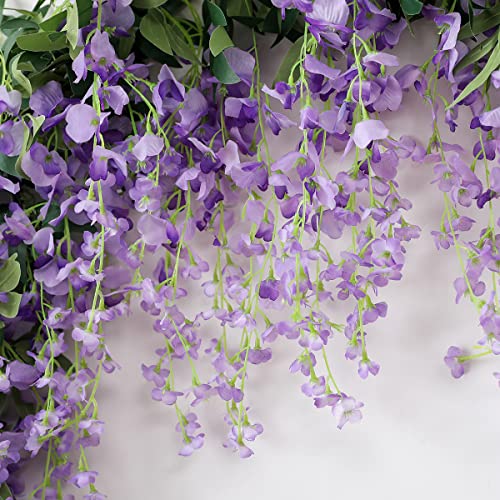 JUSTOYOU 3PCS 7FT Artificial Wisteria Vine Garland Fake Flower Wisteria Garlands for Outdoor Indoor Wedding Wall Badroom Decoration(Purple) - Image 4