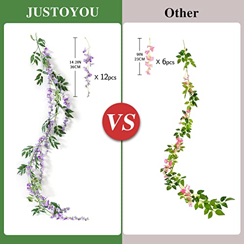 JUSTOYOU 3PCS 7FT Artificial Wisteria Vine Garland Fake Flower Wisteria Garlands for Outdoor Indoor Wedding Wall Badroom Decoration(Purple) - Image 5