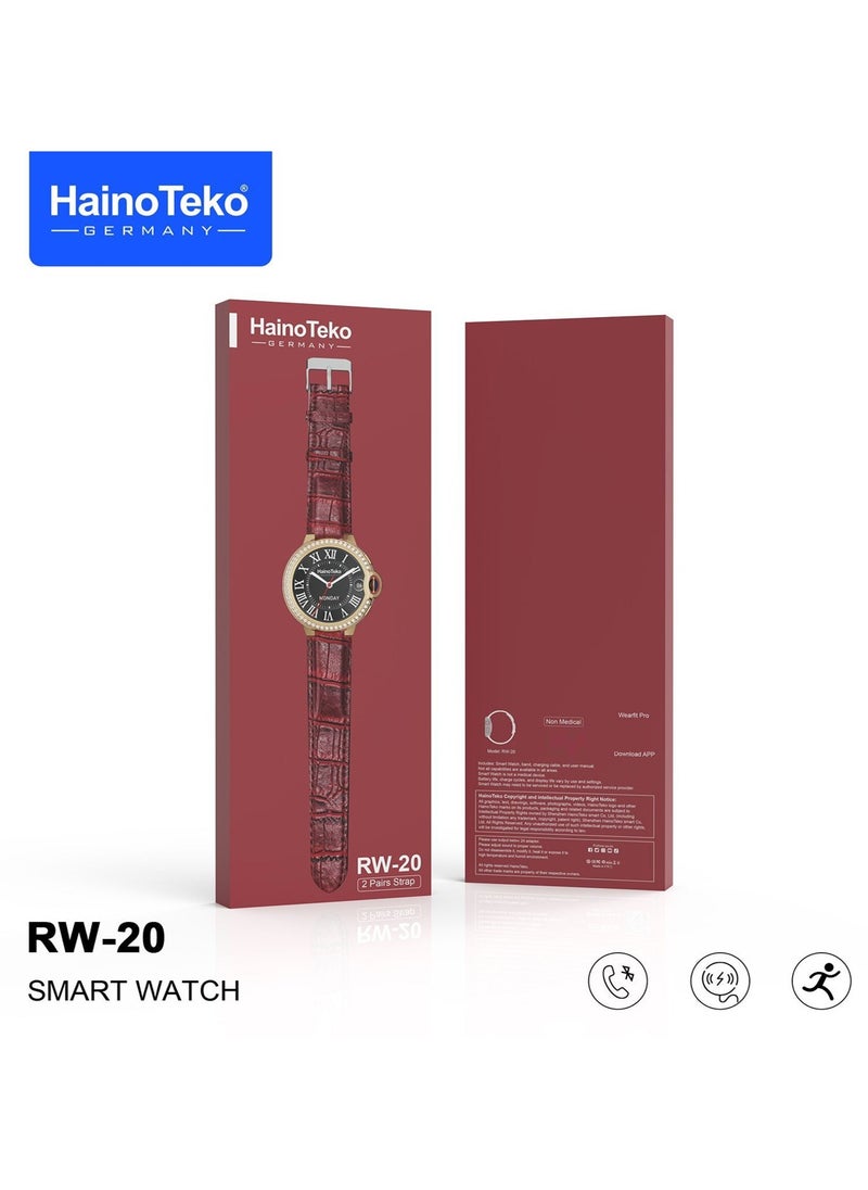 Haino Teko - Haino Teko Germany RW 20 Dimond edition classic Round smartwatch with Two set strap for women's and Girls Red - Image 1