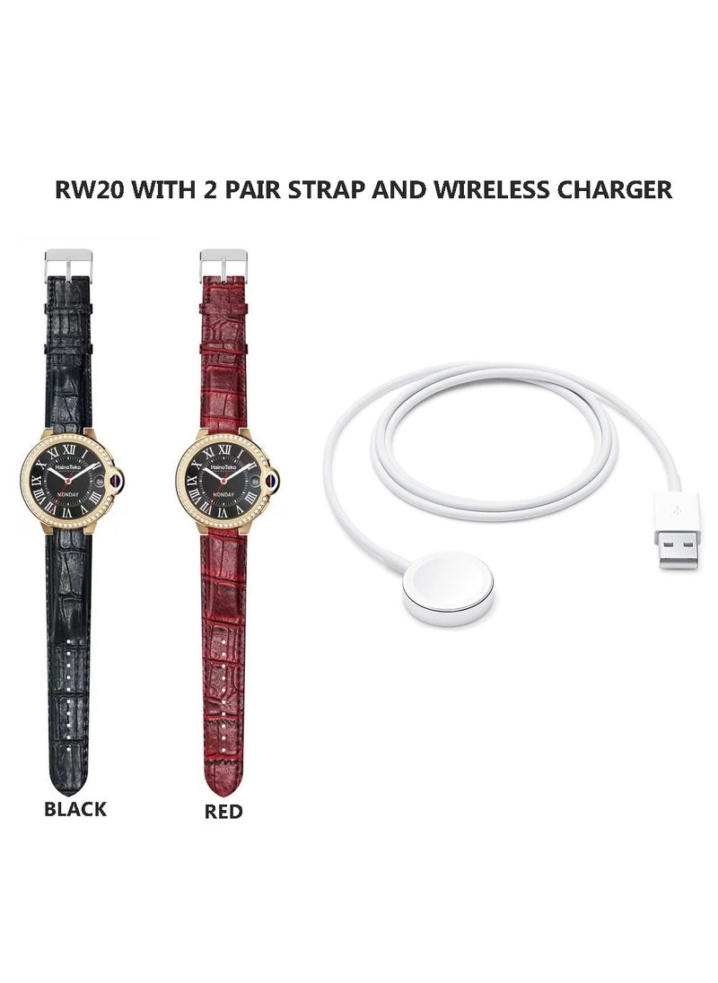 Haino Teko - Haino Teko Germany RW 20 Dimond edition classic Round smartwatch with Two set strap for women's and Girls Red - Image 1