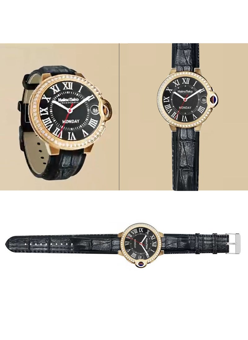 Haino Teko - Haino Teko Germany RW 20 Dimond edition classic Round smartwatch with Two set strap for women's and Girls Red - Image 1