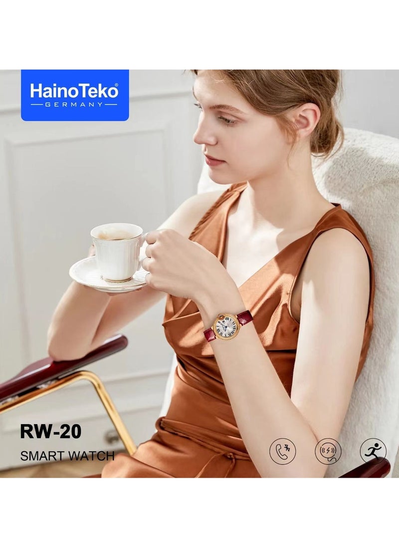 Haino Teko - Haino Teko Germany RW 20 Dimond edition classic Round smartwatch with Two set strap for women's and Girls Red - Image 1