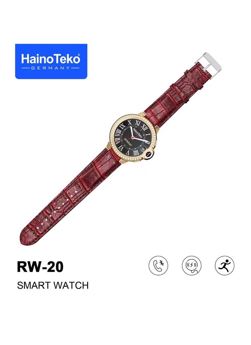 Haino Teko - Haino Teko Germany RW 20 Dimond edition classic Round smartwatch with Two set strap for women's and Girls Red - Image 1