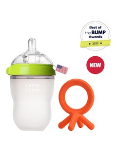 comotomo Natural Feel Baby Bottle 250 ML With Silicone Baby Teether, 3 Months +  - Image 1