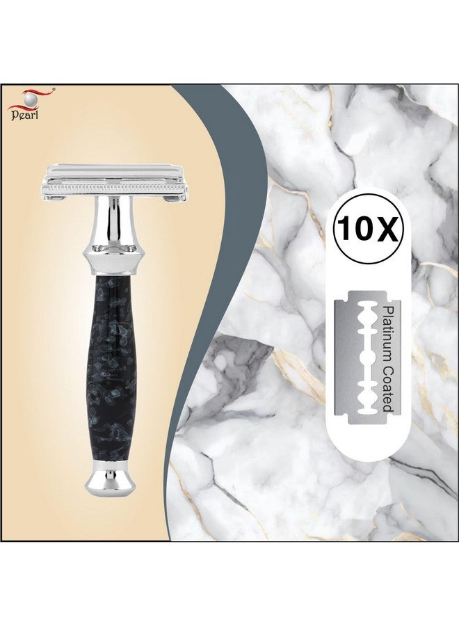 PEARL Men Shaving Double Edge Safety Razor (Ss-95 Marble Black) | Proudly Made In India | Brass Metal Chrome Plating | Classic And Razor | Butterfly Safety Razor | 10 Platinum Coated - Image 3