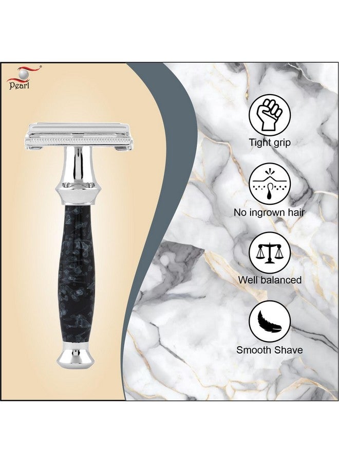 PEARL Men Shaving Double Edge Safety Razor (Ss-95 Marble Black) | Proudly Made In India | Brass Metal Chrome Plating | Classic And Razor | Butterfly Safety Razor | 10 Platinum Coated - Image 2