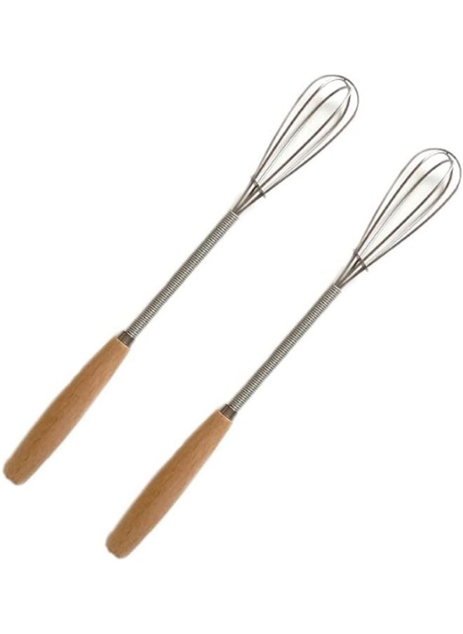 Generic Mini Whisk Stainless Steel Wire Small Whisk Egg Whisk Cooking Frother Egg Beater Tiny Whisk with Wood Handle 20cm for Whisking, Beating, Blending Ingredients, Mixing Sauces Pack of 2  - Image 1
