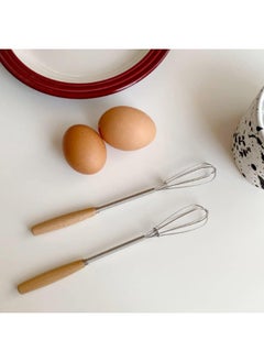 Generic Mini Whisk Stainless Steel Wire Small Whisk Egg Whisk Cooking Frother Egg Beater Tiny Whisk with Wood Handle 20cm for Whisking, Beating, Blending Ingredients, Mixing Sauces Pack of 2  - Image 3