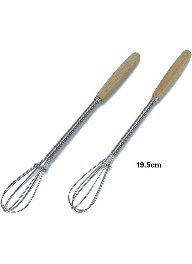 Generic - Mini Whisk Stainless Steel Wire Small Whisk Egg Whisk Cooking Frother Egg Beater Tiny Whisk with Wood Handle 20cm for Whisking, Beating, Blending Ingredients, Mixing Sauces Pack of 2 - Image 1