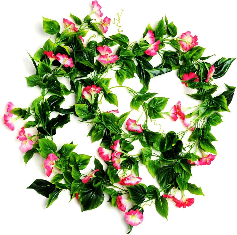 AirSun Artificial Morning Glory Flower Vines, 2pcs 15Feet Hanging Plants Silk Garland Fake Green Plant Home Garden Wall Fence Indoor Outdoor Wedding Birthday Decor (Rose Pink) - Image 1