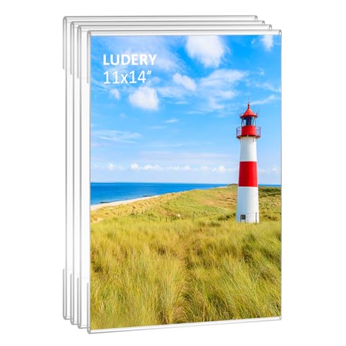 Ludery 11x14 Acrylic Picture Frames,Set of 4 Clear Photo Frame for Wall,Clear Frameless Frames 11 x 14,Floating Hanging Picture Frames 11 x 14 for Home, School, Office - Image 1