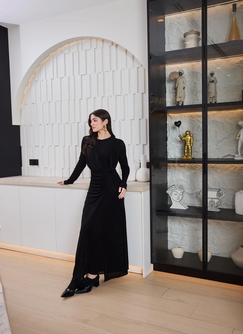 Ashita Fernandes Black Ruched Waist Maxi Dress
