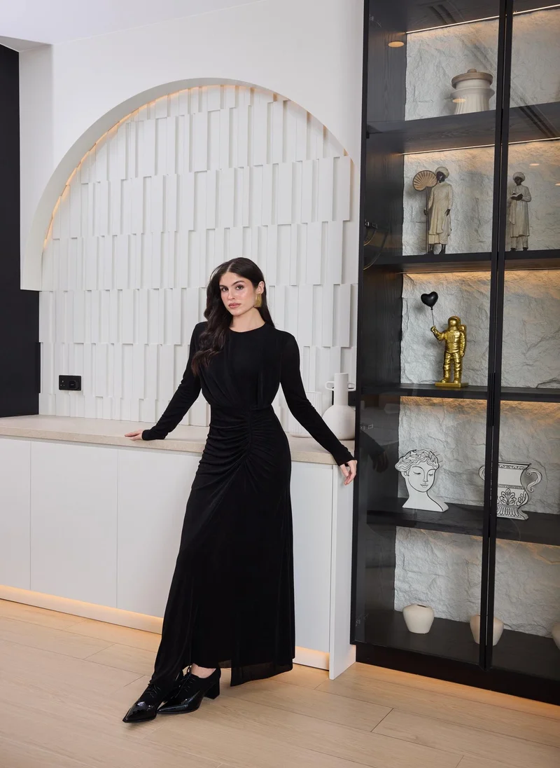 Ashita Fernandes Black Ruched Waist Maxi Dress