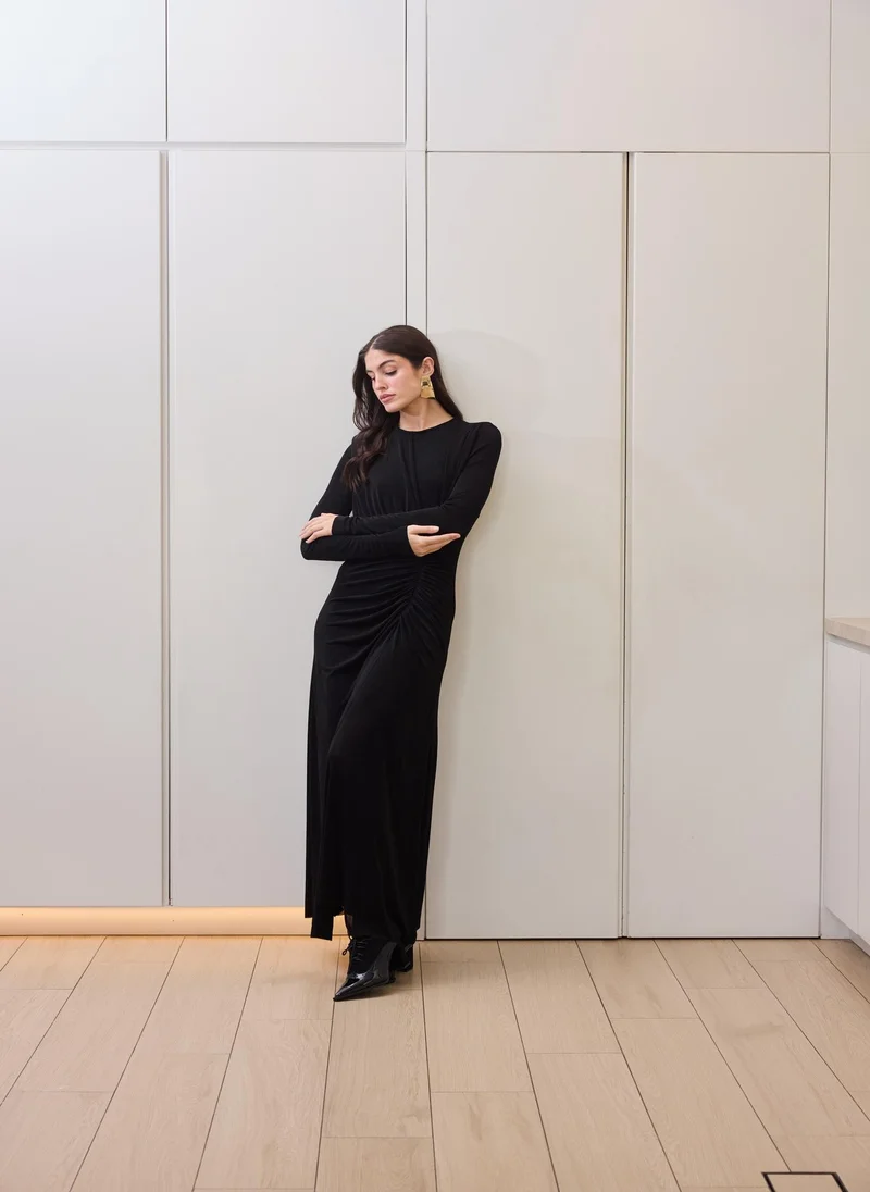 Ashita Fernandes Black Ruched Waist Maxi Dress