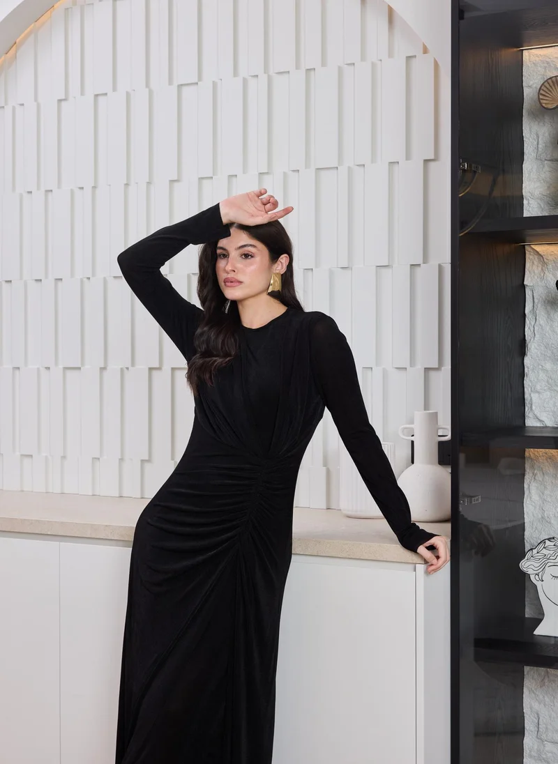 Ashita Fernandes Black Ruched Waist Maxi Dress