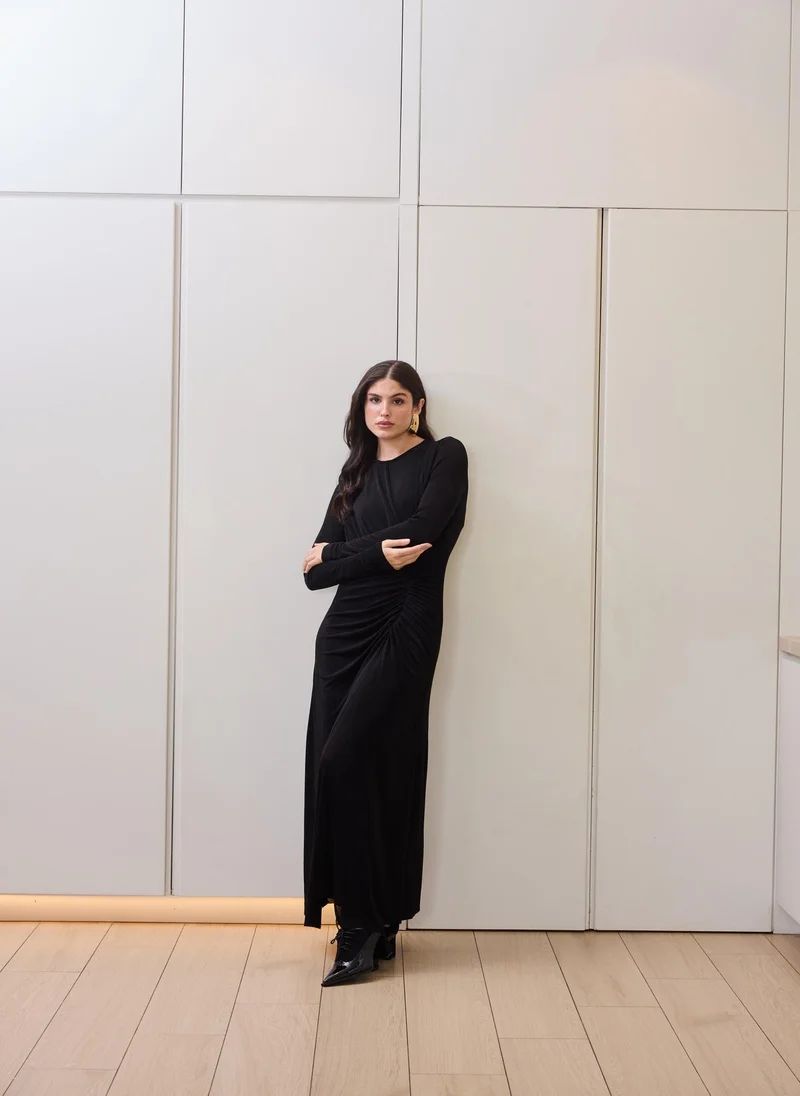 Ashita Fernandes Black Ruched Waist Maxi Dress