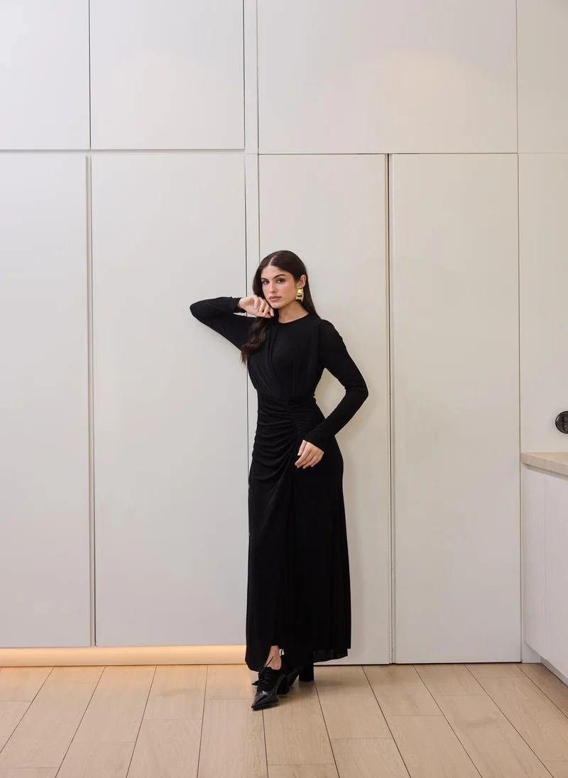 Ashita Fernandes Black Ruched Waist Maxi Dress