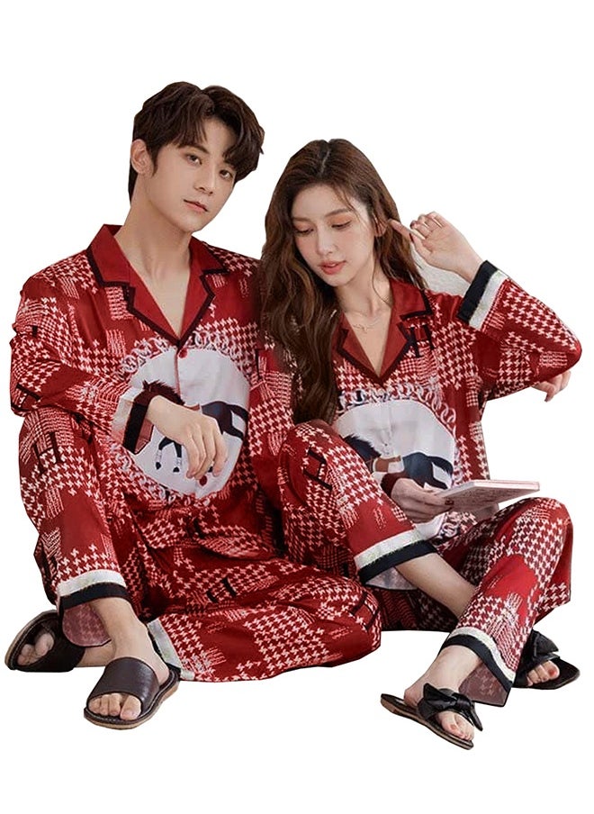 MARGOUN Christmas Matching Couple Pajamas Set Men Women Long Sleeve Top and Pants Sleepwear Red MG13  - Image 1