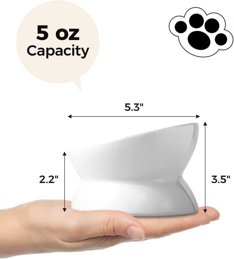 LoeJan Elevated Cat Food Bowl, 5 Oz Ceramic Raised and Tilted Water Bowl, Anti Vomiting and Protect Pets' Spines Dishes for Small Dog, Fat Faced Cat, Kitten (White, 2 Pack) - Image 5