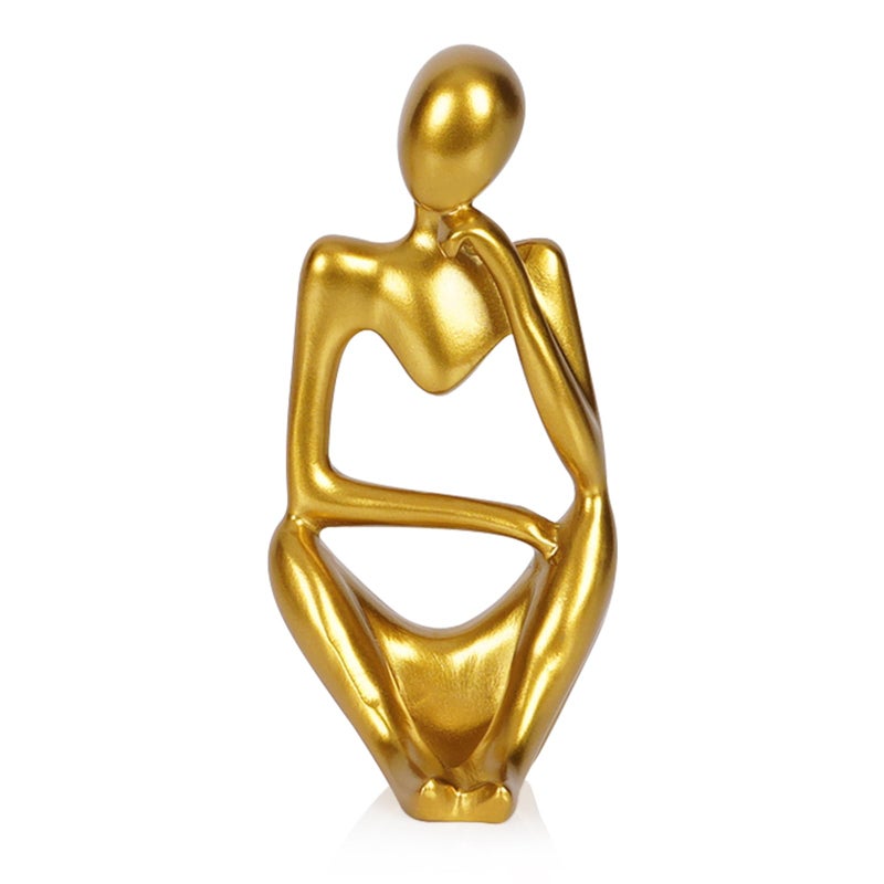 Ozzptuu Sandstone Resin Thinker Style Abstract Sculpture Statue Collectible Figurines Home Office Bookshelf Desktop Decor (Small Gold, Right) - Image 1