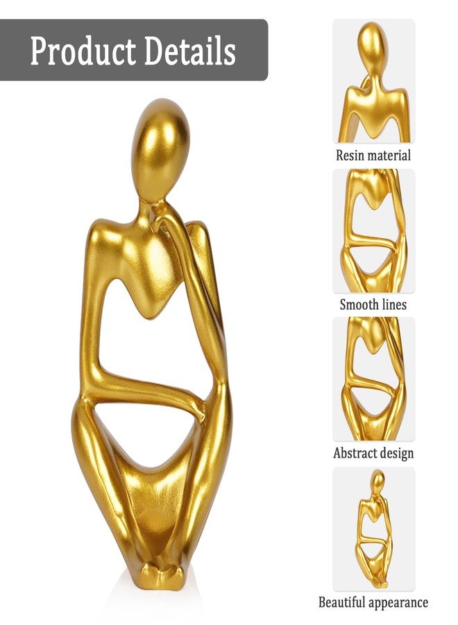 Ozzptuu Sandstone Resin Thinker Style Abstract Sculpture Statue Collectible Figurines Home Office Bookshelf Desktop Decor (Small Gold, Right) - Image 4