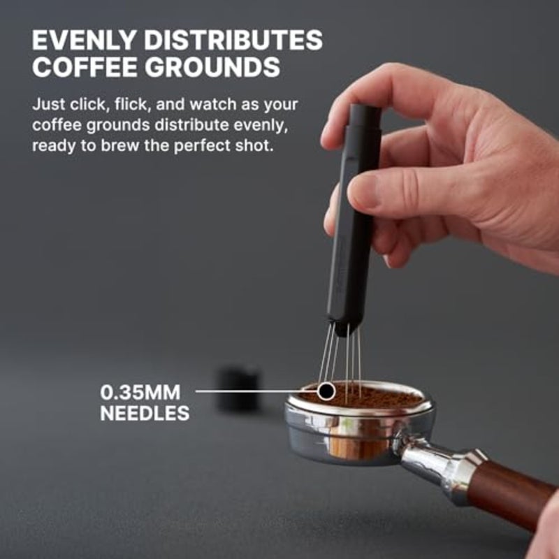 Flick WDT Tool Pen Design Weiss Distribution Technique أداة صنع الإسبريسو، إبر دقيقة، إبر إخفاء تلقائي محملة بنابض، آمنة، سهلة الاستخدام، حاملان في الصندوق - أسود - Image 3