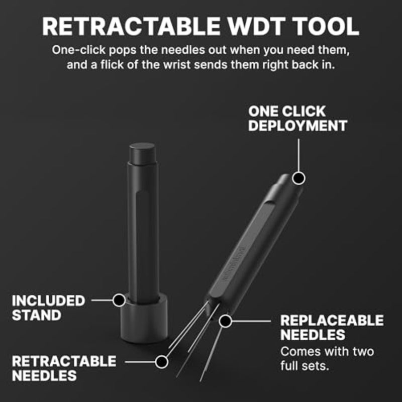 Flick WDT Tool Pen Design Weiss Distribution Technique أداة صنع الإسبريسو، إبر دقيقة، إبر إخفاء تلقائي محملة بنابض، آمنة، سهلة الاستخدام، حاملان في الصندوق - أسود - Image 2