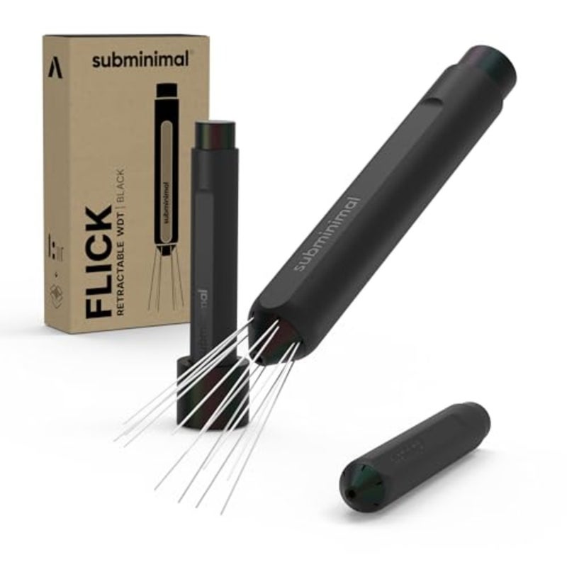 Flick WDT Tool Pen Design Weiss Distribution Technique أداة صنع الإسبريسو، إبر دقيقة، إبر إخفاء تلقائي محملة بنابض، آمنة، سهلة الاستخدام، حاملان في الصندوق - أسود - Image 1
