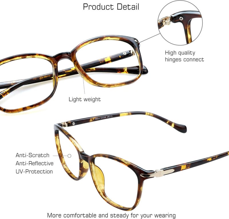 VisionGlobal Blue Light Blocking Glasses for Women/Men, Anti Eyestrain, Computer Reading, TV Glasses, Stylish Square Frame, Anti Glare(Tortoise,+1.75 Magnification) - Image 2