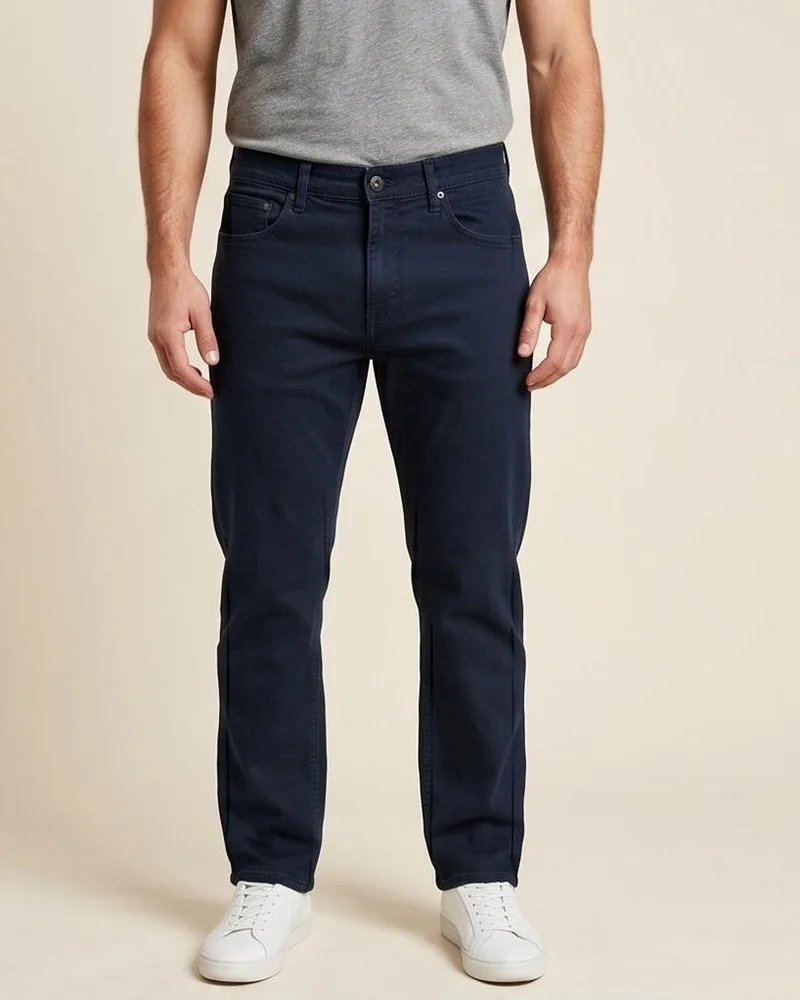 REDTAG Men Navy 5-Pocket Straight Fit Denim Jeans