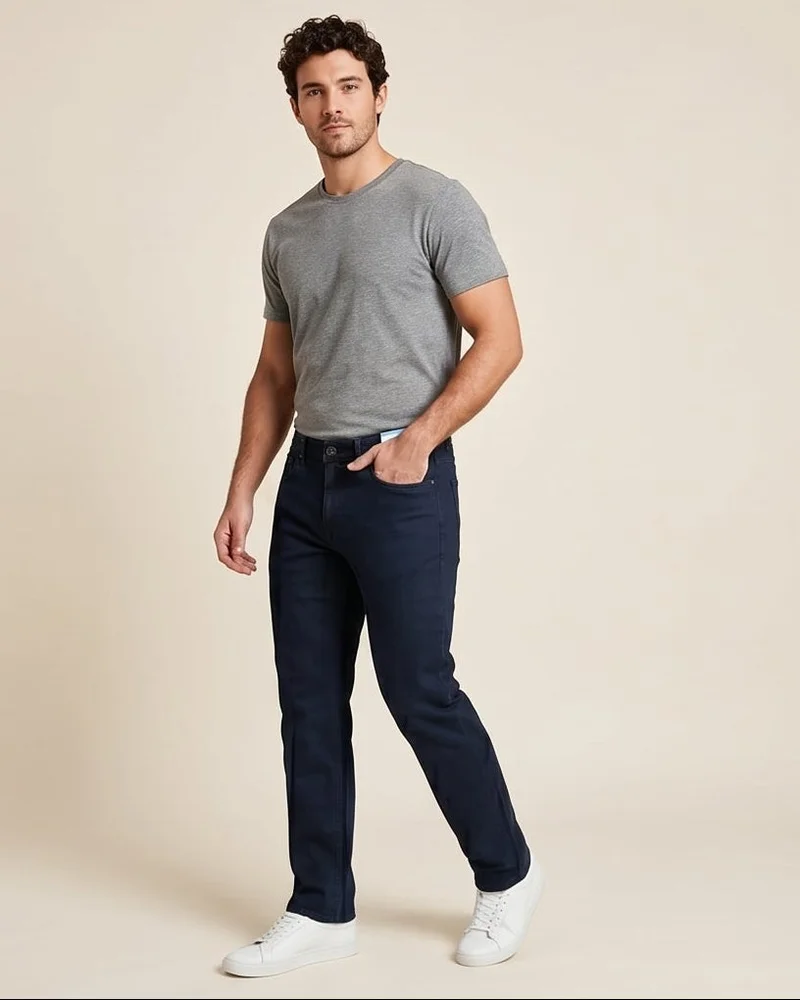 REDTAG Men Navy 5-Pocket Straight Fit Denim Jeans